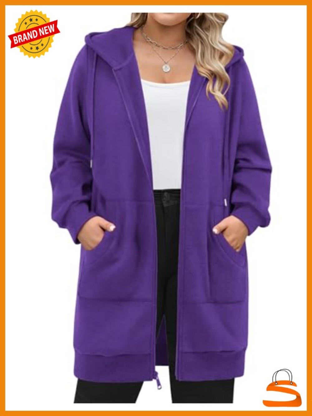Plus Size Zip Up Hoodie Long Sleeve Fleece Sweatshirt Tunic with Pockets
